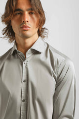 Camicia tinta unita in cotone|Colore:Grigio chiaro