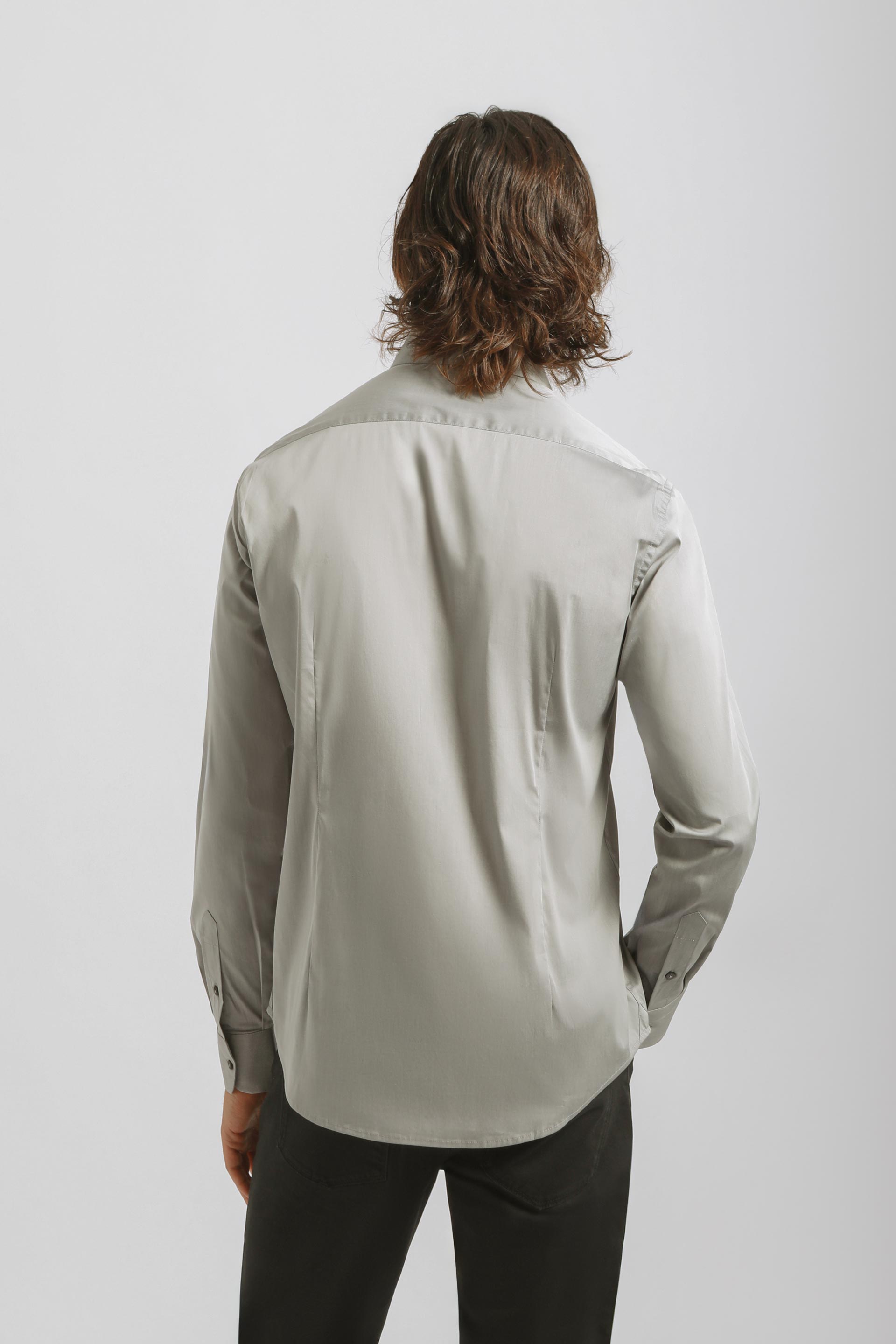 Camicia tinta unita in cotone|Colore:Grigio chiaro