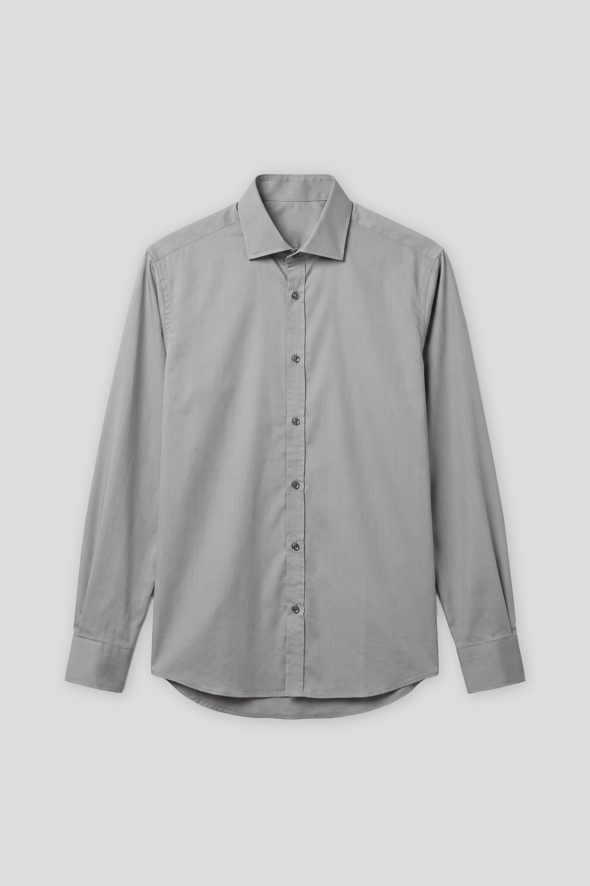 Camicia tinta unita in cotone|Colore:Grigio chiaro