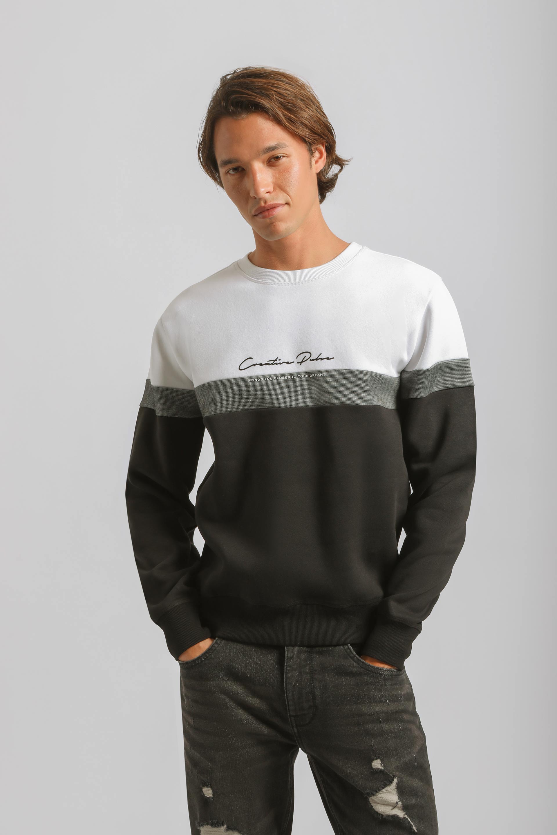 Felpa girocollo colorblock|Colore:Bianco