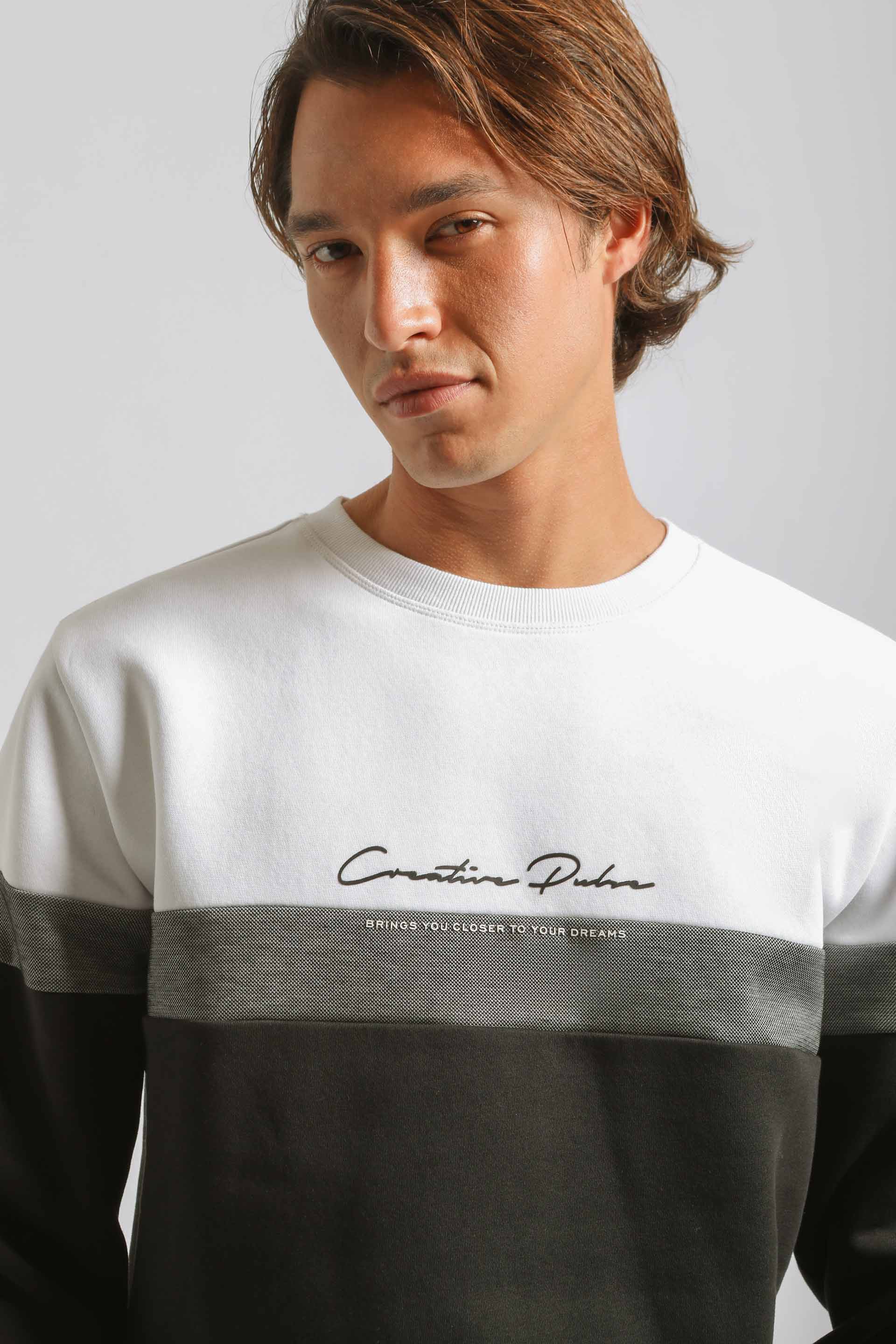 Felpa girocollo colorblock|Colore:Bianco