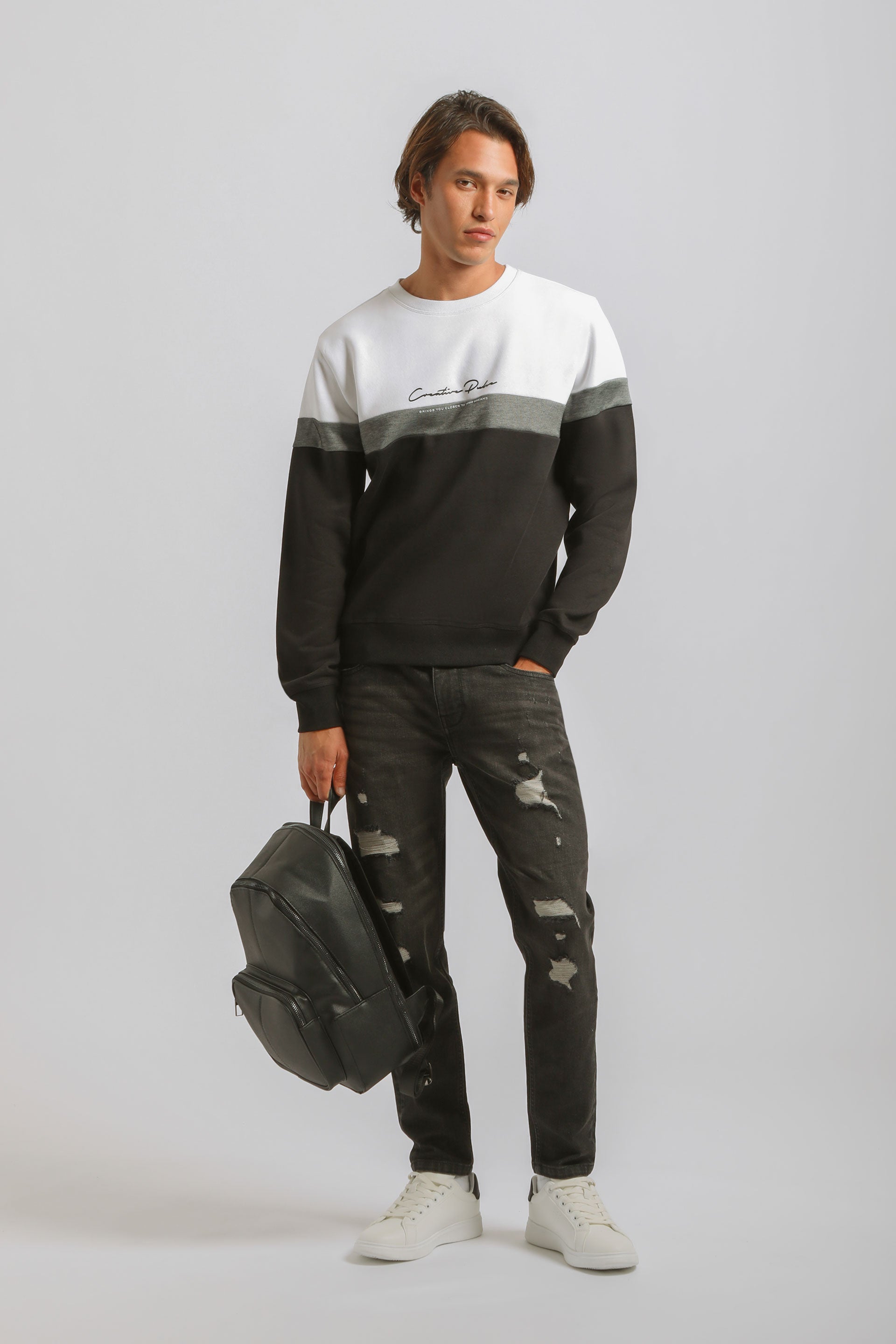 Felpa girocollo colorblock|Colore:Bianco