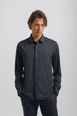 Camicia tinta unita in tessuto elastico|Colore:Blue
