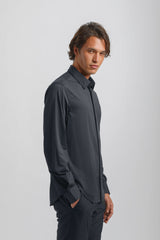 Camicia tinta unita in tessuto elastico|Colore:Blue