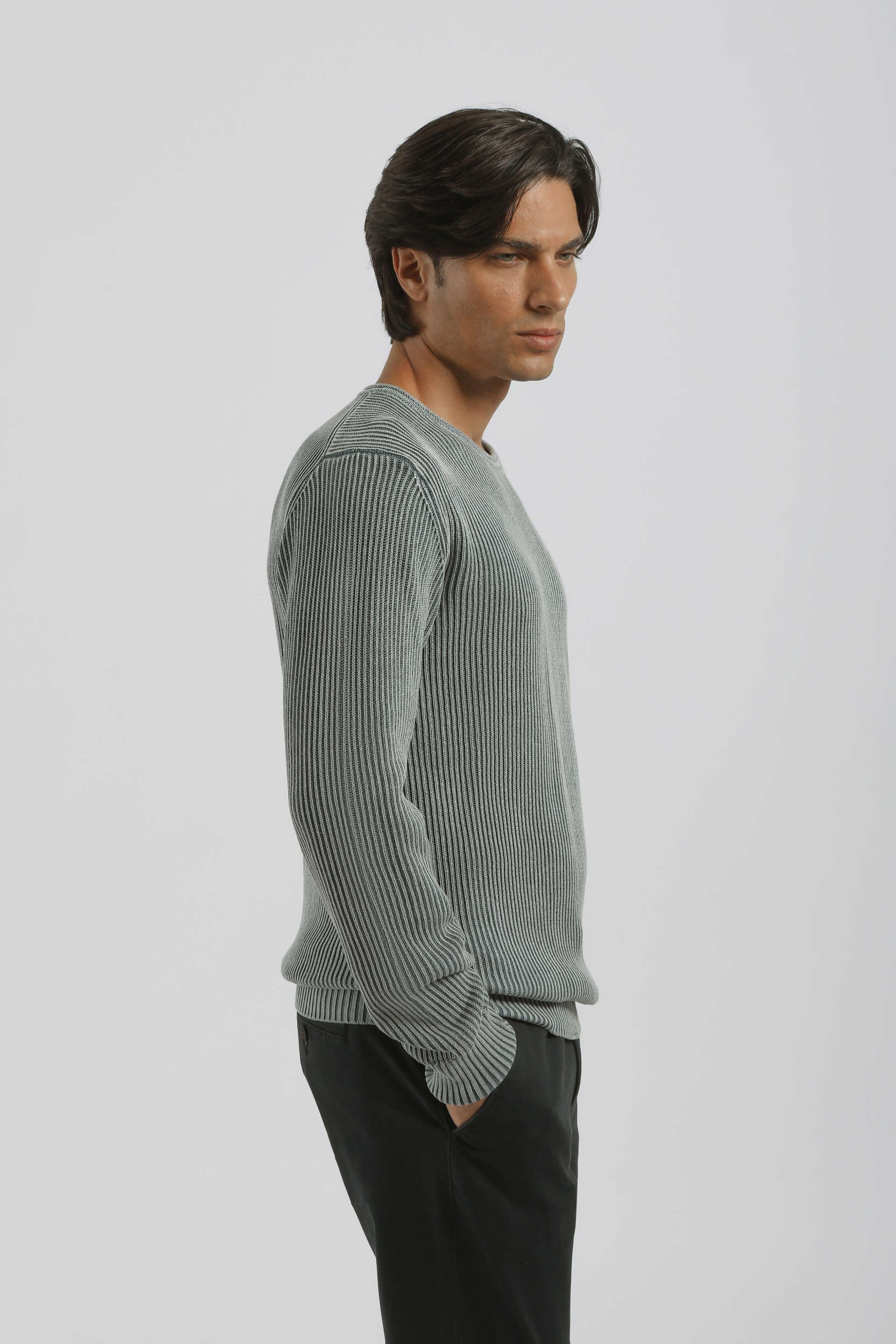 Maglia girocollo a coste 100% cotone|Colore:Ciano