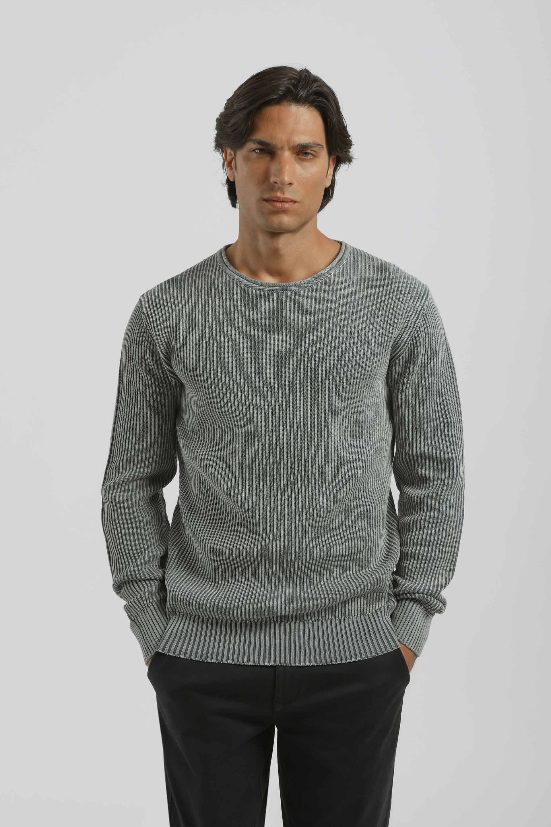 Maglia girocollo a coste 100% cotone|Colore:Ciano