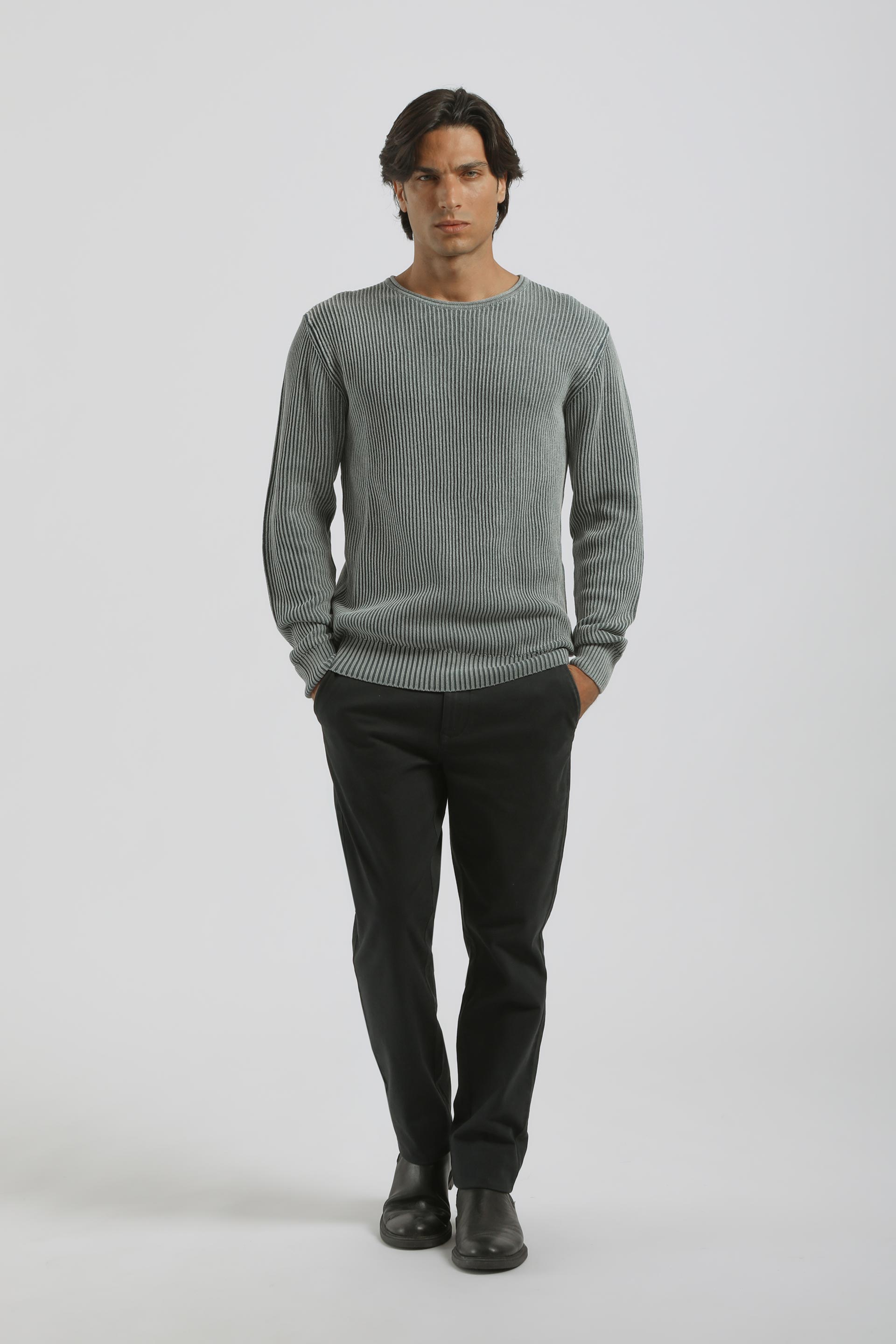 Maglia girocollo a coste 100% cotone|Colore:Ciano