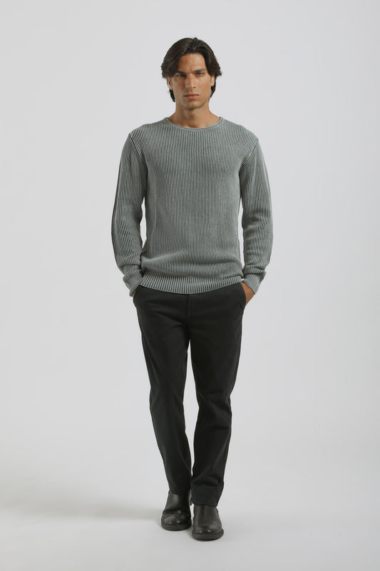 Maglia girocollo a coste 100% cotone|Colore:Ciano