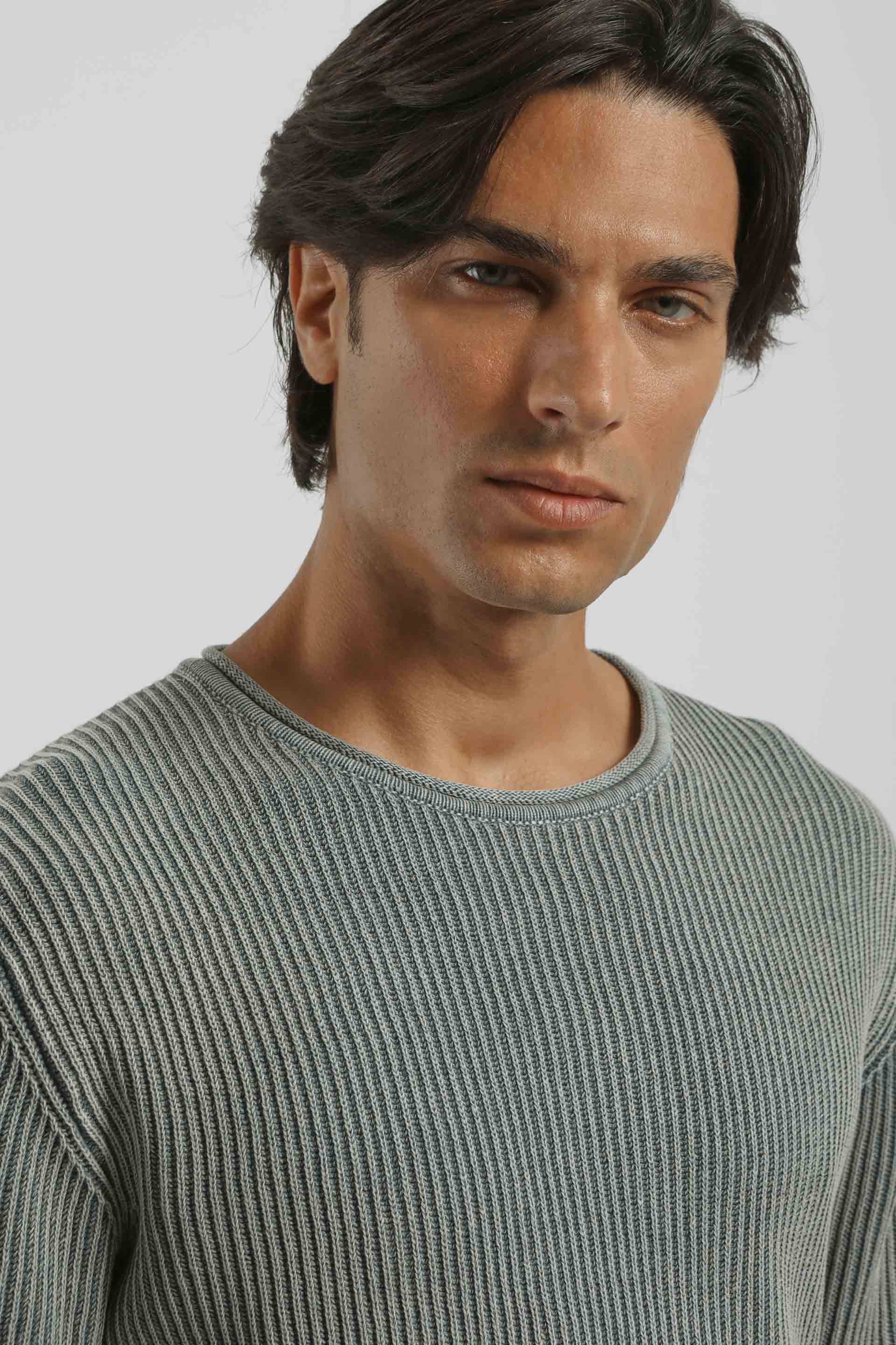 Maglia girocollo a coste 100% cotone|Colore:Ciano