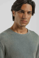 Maglia girocollo a coste 100% cotone|Colore:Ciano