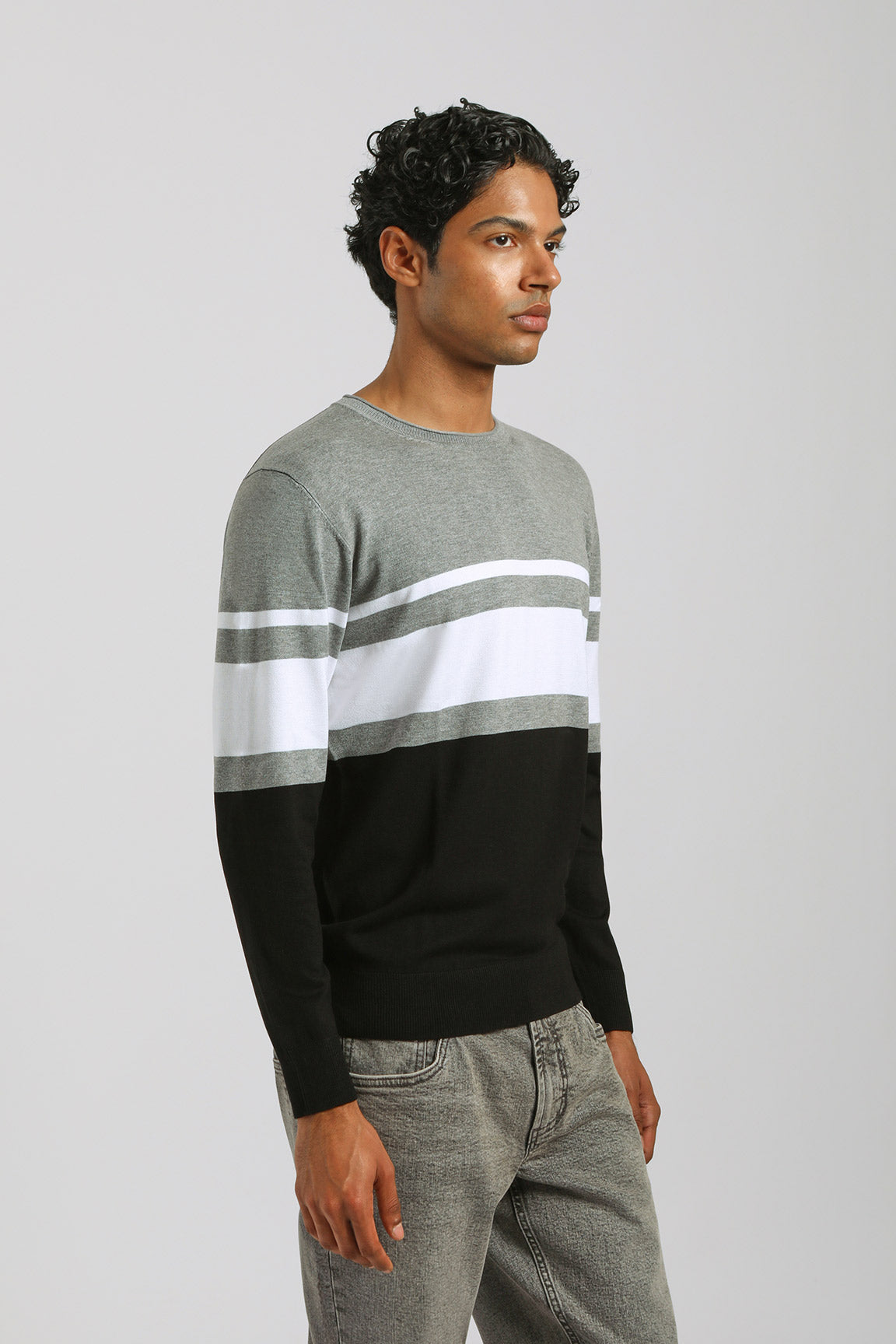 Maglia girocollo colorblock|Colore:Grigio chiaro melange