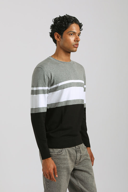 Maglia girocollo colorblock|Colore:Grigio chiaro melange
