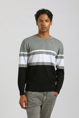 Maglia girocollo colorblock|Colore:Grigio chiaro melange