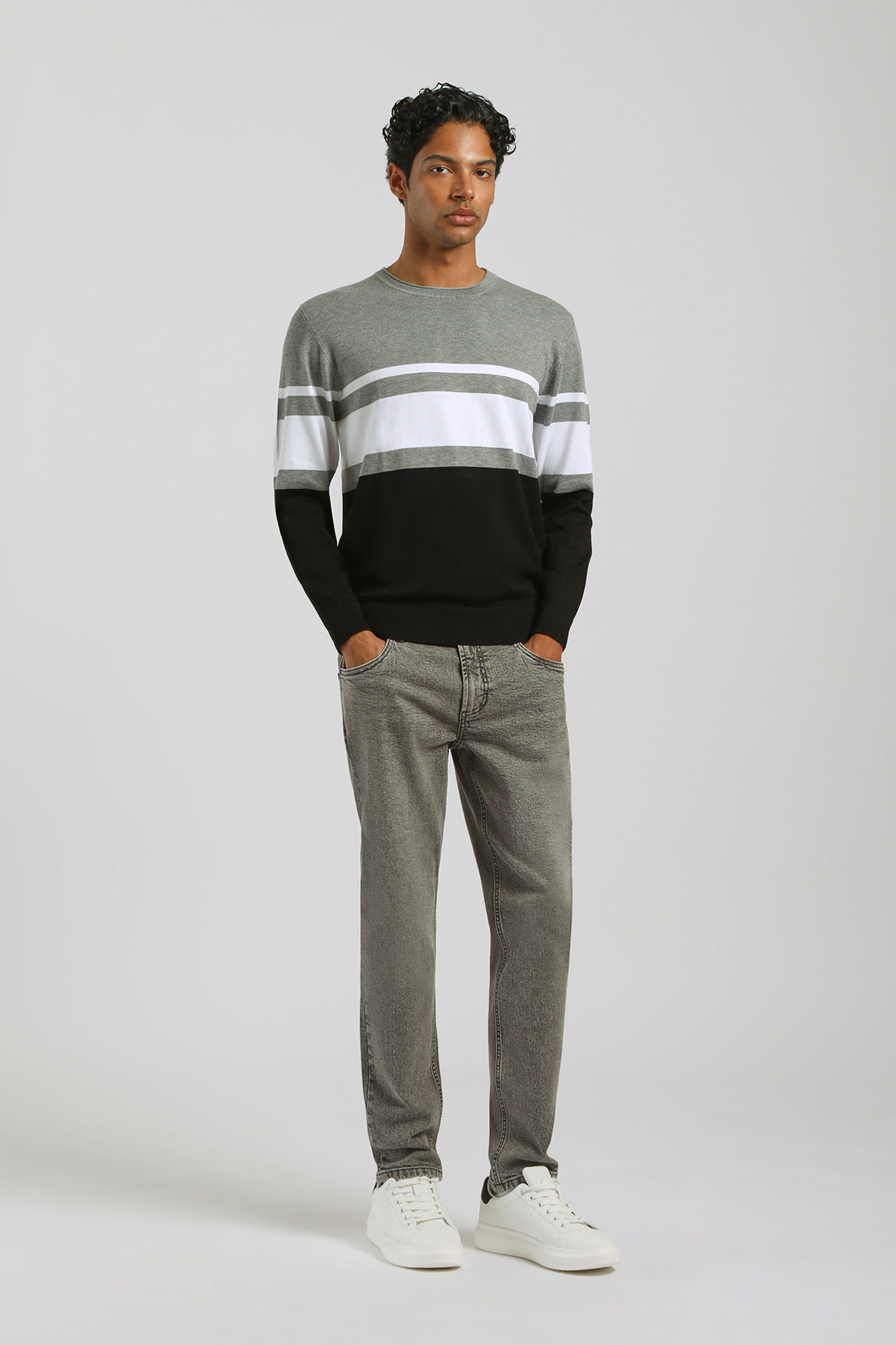 Maglia girocollo colorblock|Colore:Grigio chiaro melange