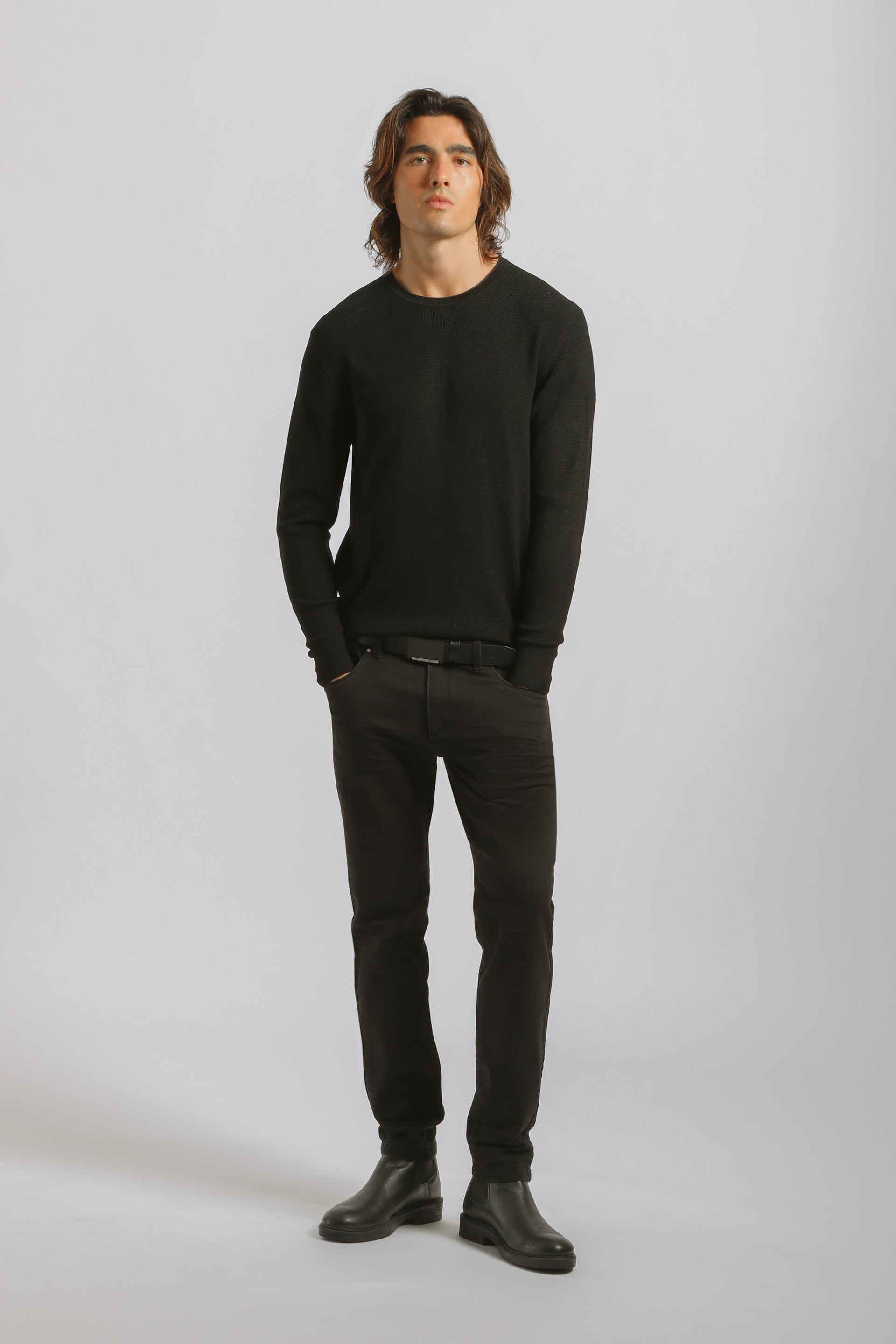 Maglia girocollo strutturata|Colore:Nero