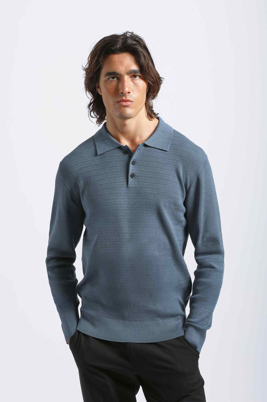 Polo manica lunga con bottoni|Colore:Ciano