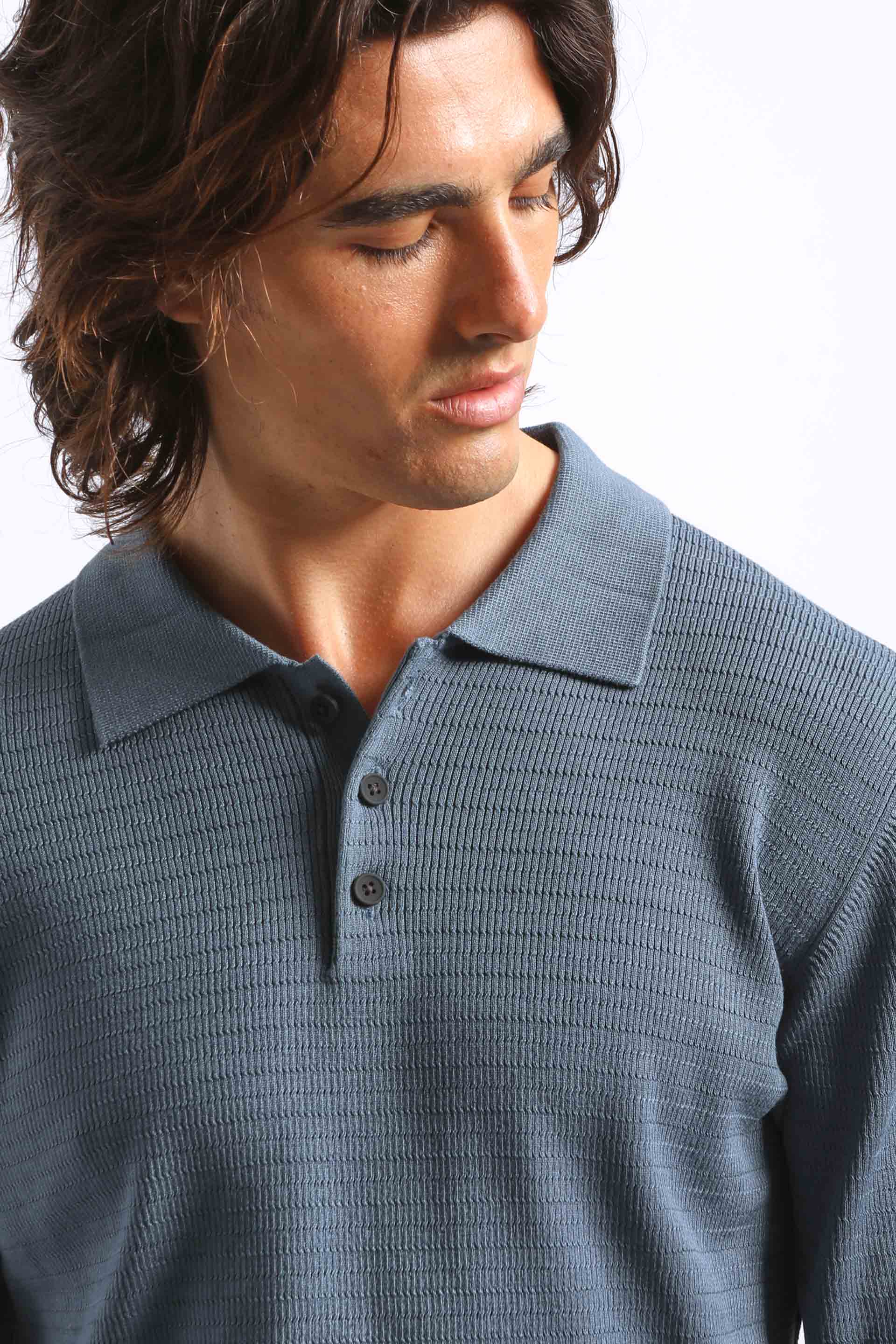 Polo manica lunga con bottoni|Colore:Ciano