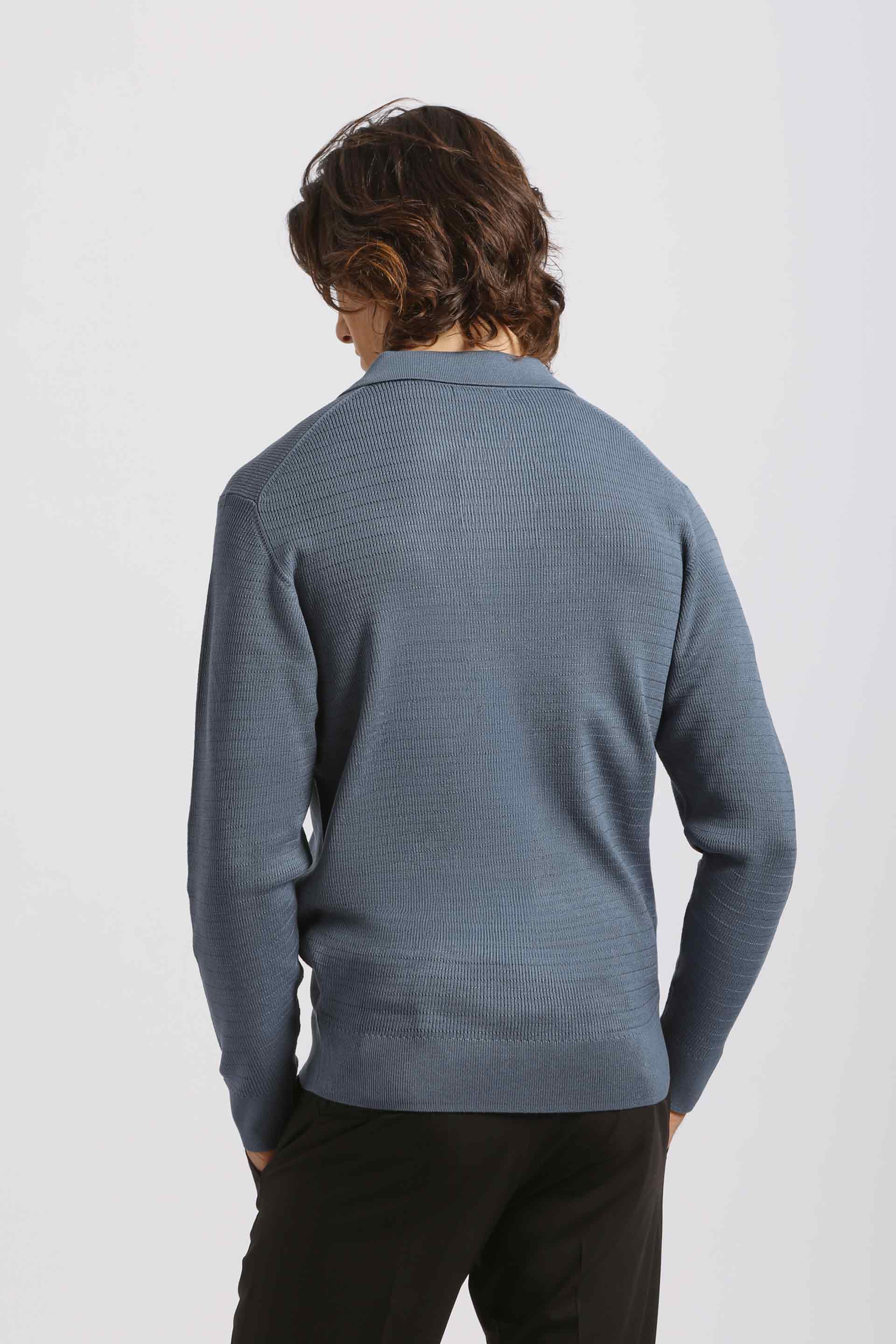 Polo manica lunga con bottoni|Colore:Ciano