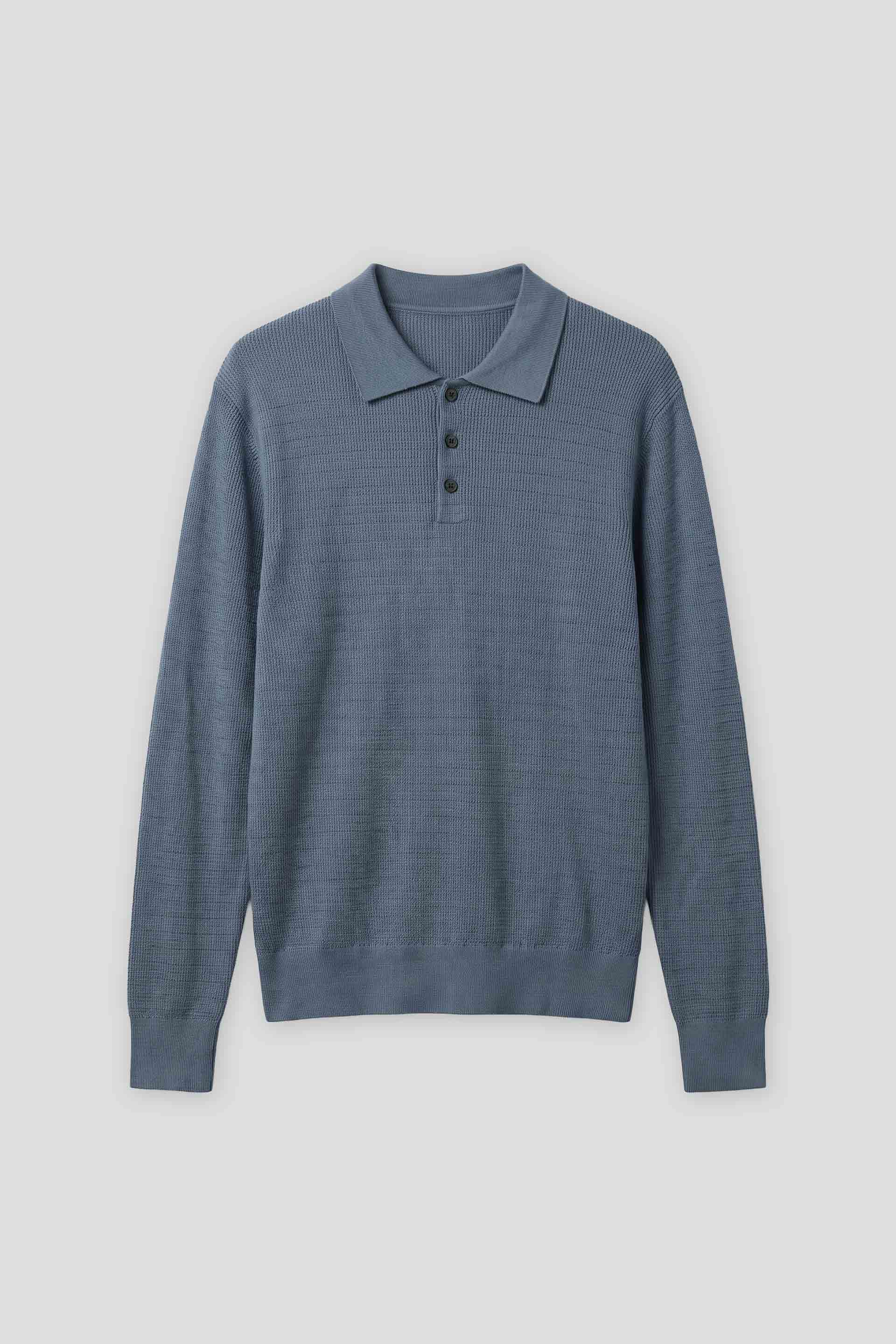 Polo manica lunga con bottoni|Colore:Ciano