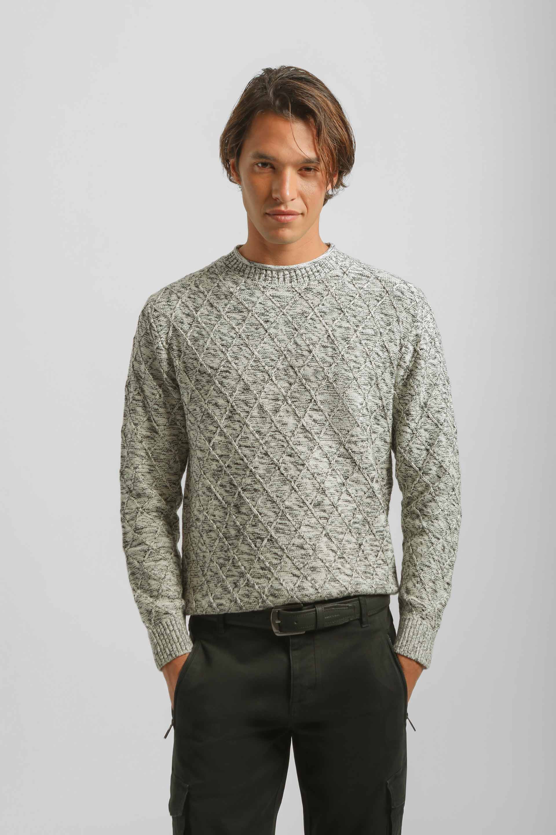 Maglia girocollo con rombi 100% cotone|Colore:Argento tw