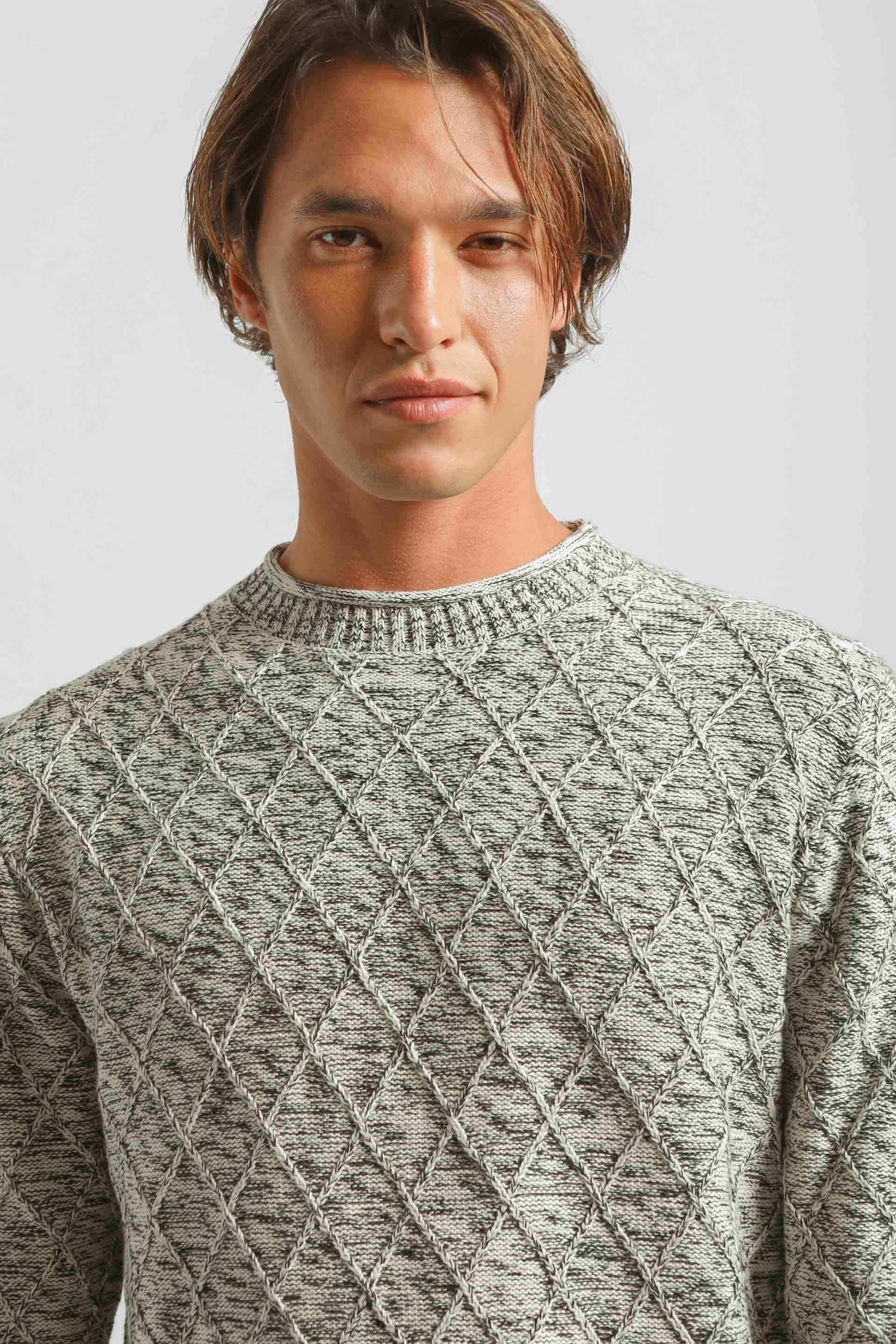 Maglia girocollo con rombi 100% cotone|Colore:Argento tw