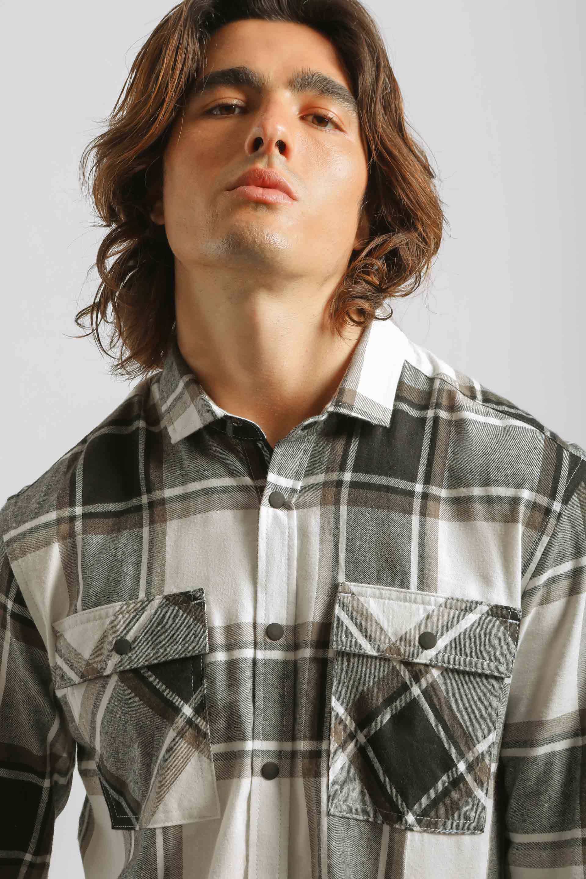 Camicia in flanella a quadri|Colore:Tortora