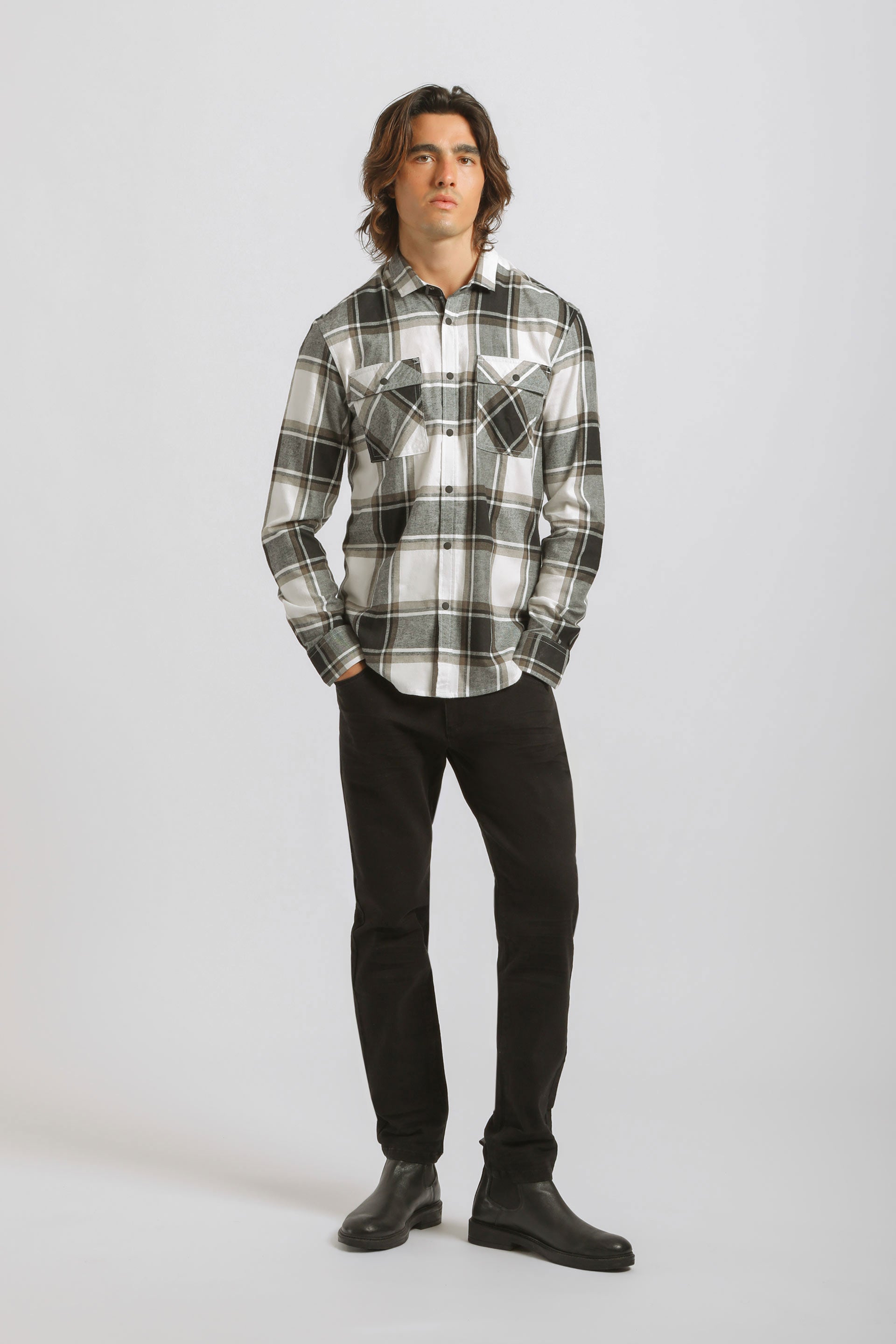 Camicia in flanella a quadri|Colore:Tortora