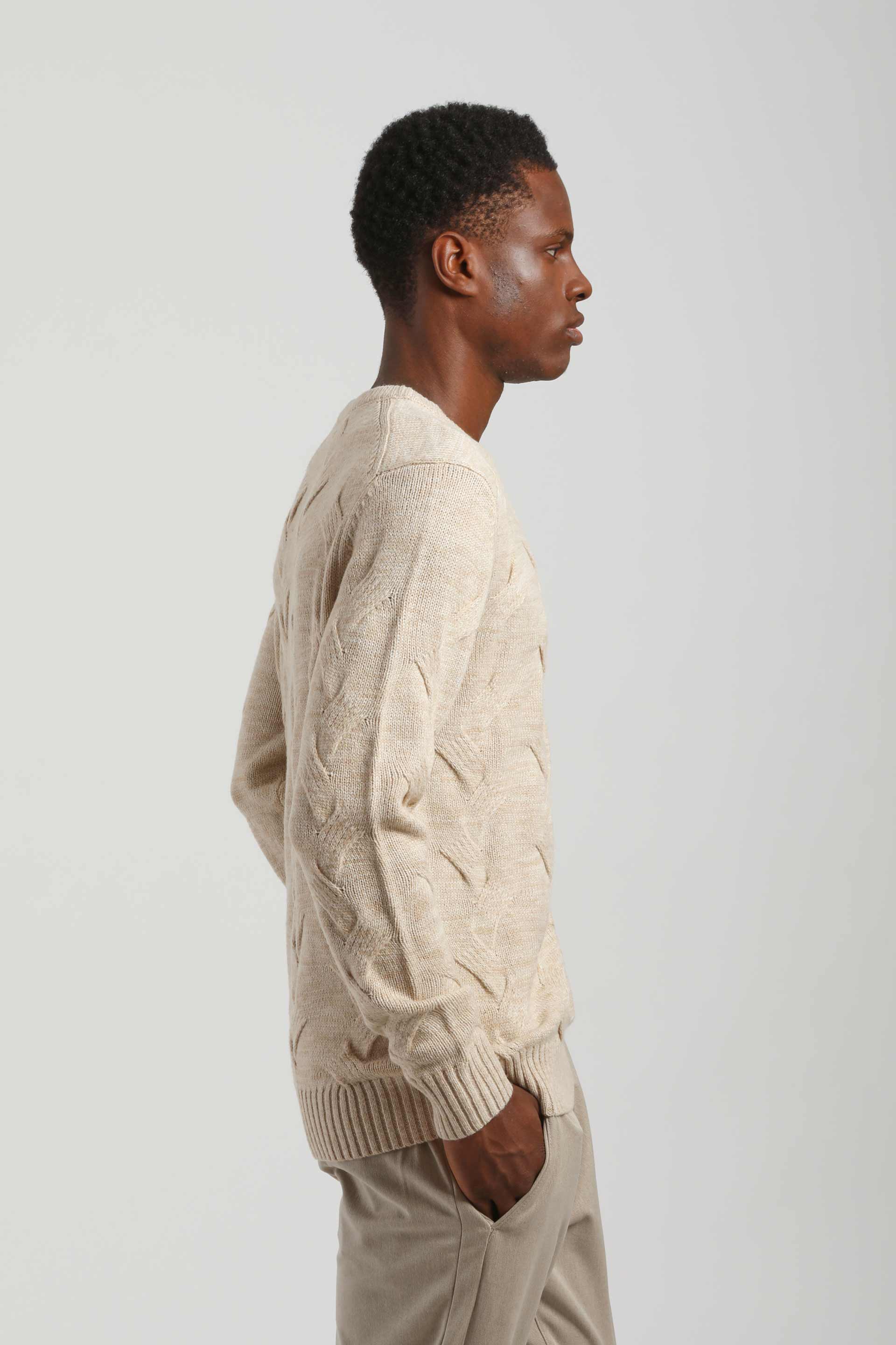 Maglia girocollo intrecciata|Colore:Off white
