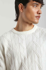 Maglia girocollo con treccia|Colore:Off white
