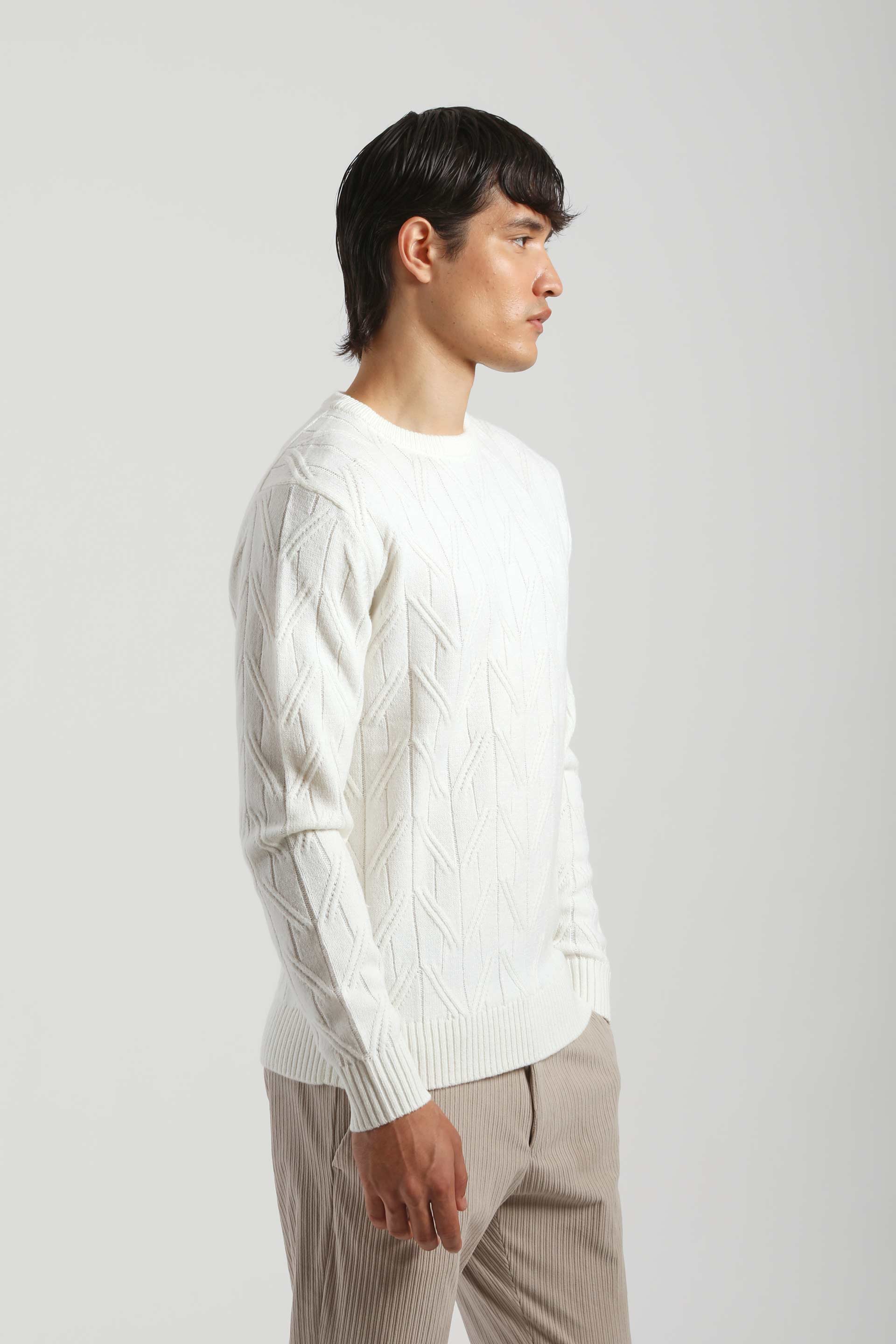Maglia girocollo con treccia|Colore:Off white