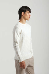 Maglia girocollo con treccia|Colore:Off white