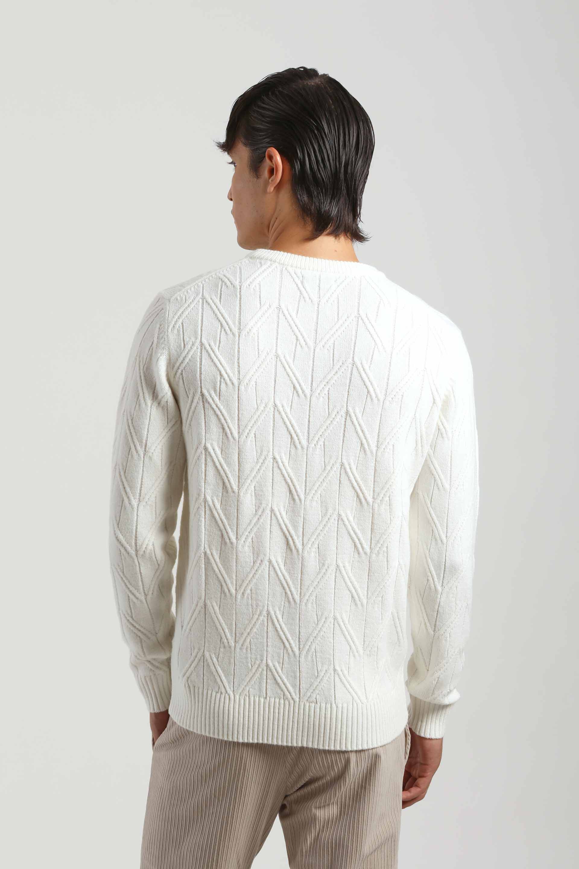 Maglia girocollo con treccia|Colore:Off white