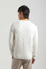 Maglia girocollo con treccia|Colore:Off white