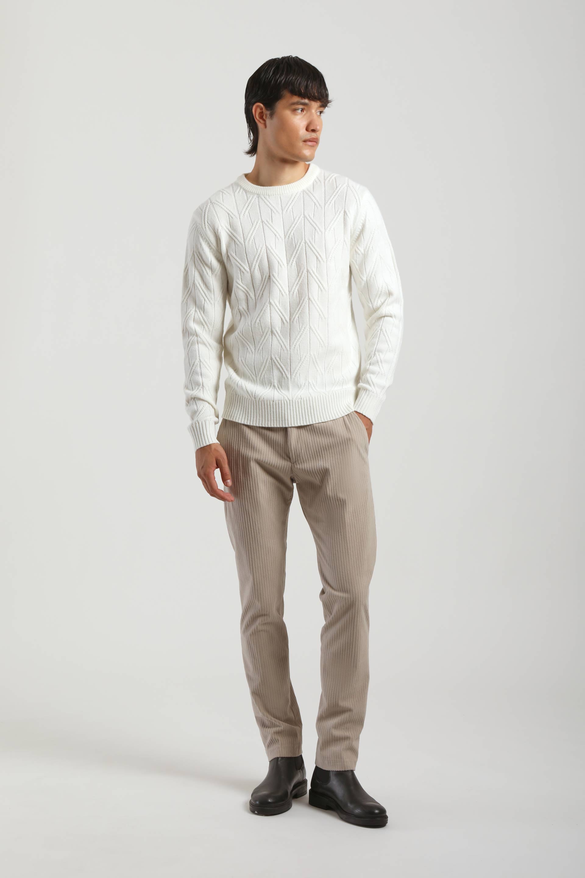 Maglia girocollo con treccia|Colore:Off white