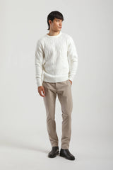 Maglia girocollo con treccia|Colore:Off white