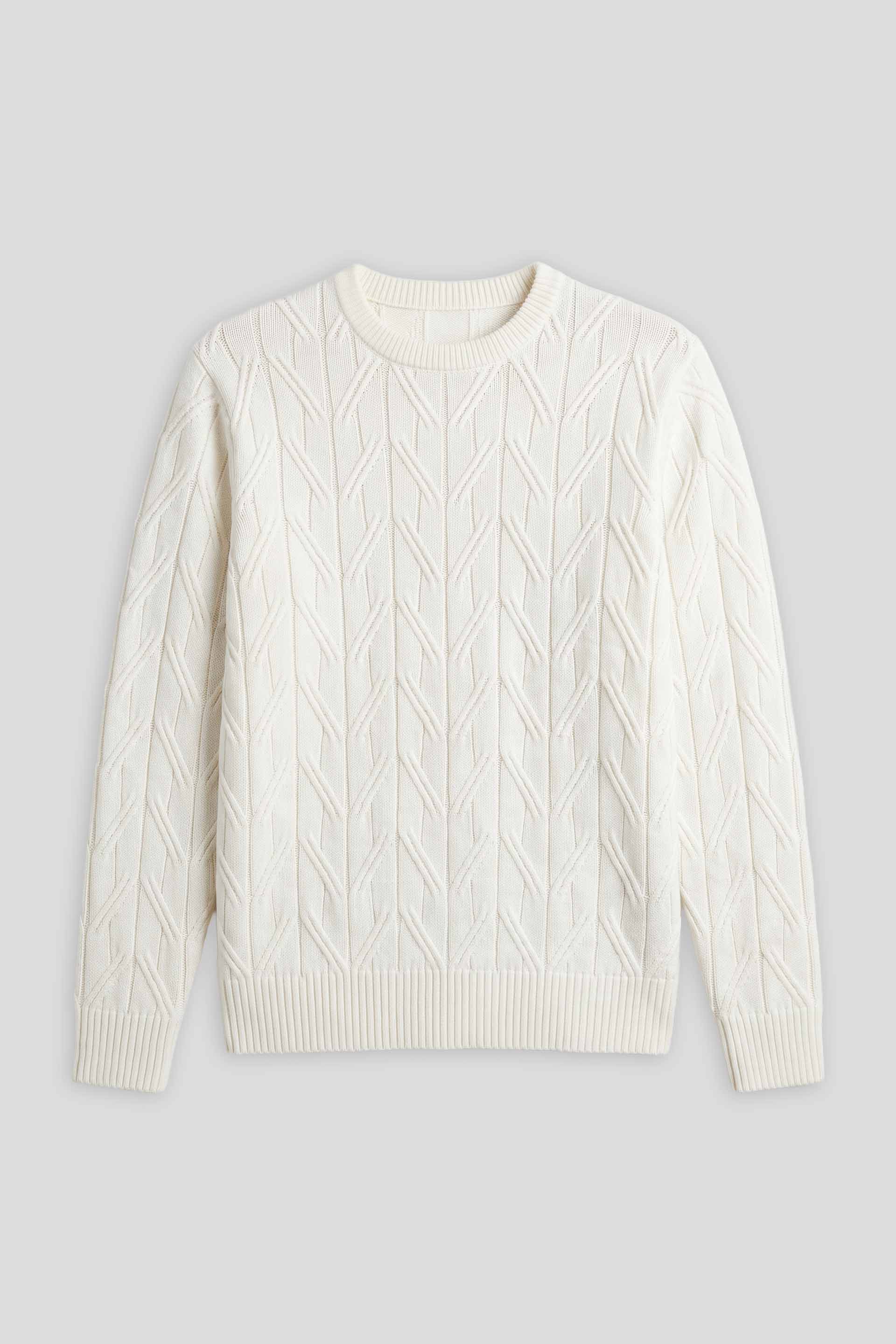 Maglia girocollo con treccia|Colore:Off white