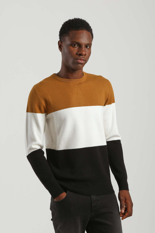 Maglia girocollo colorblock in viscosa|Colore:Senape