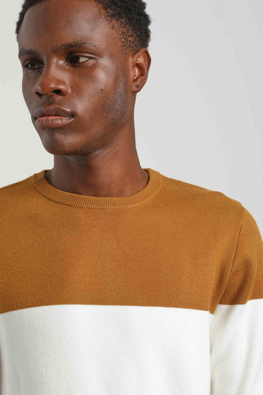 Maglia girocollo colorblock in viscosa|Colore:Senape