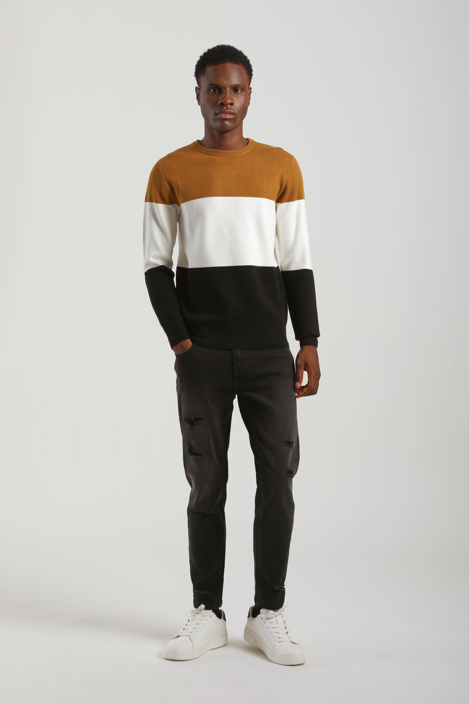 Maglia girocollo colorblock in viscosa|Colore:Senape