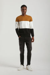 Maglia girocollo colorblock in viscosa|Colore:Senape