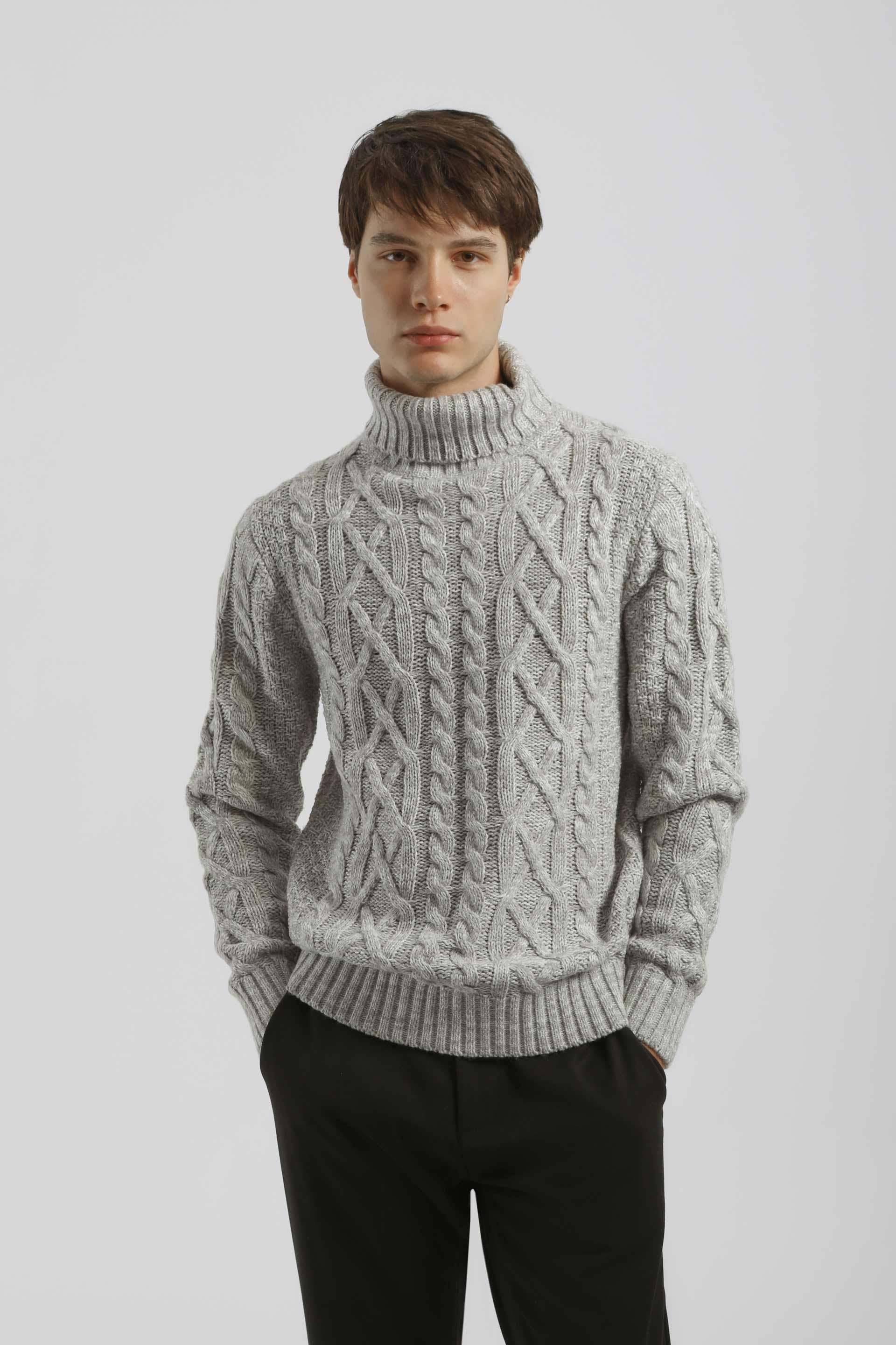Maglia collo alto con treccia|Colore:Grigio perla tw