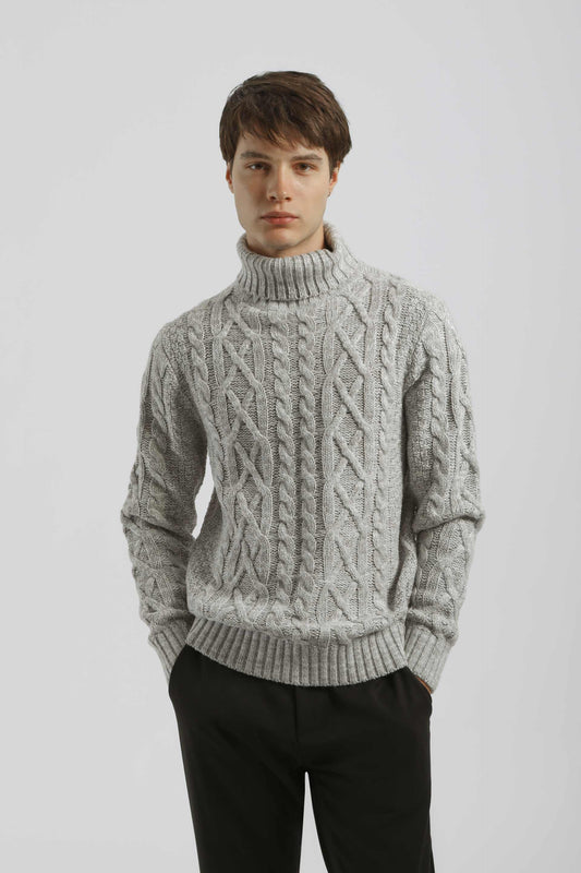 Maglia collo alto con treccia|Colore:Grigio perla tw