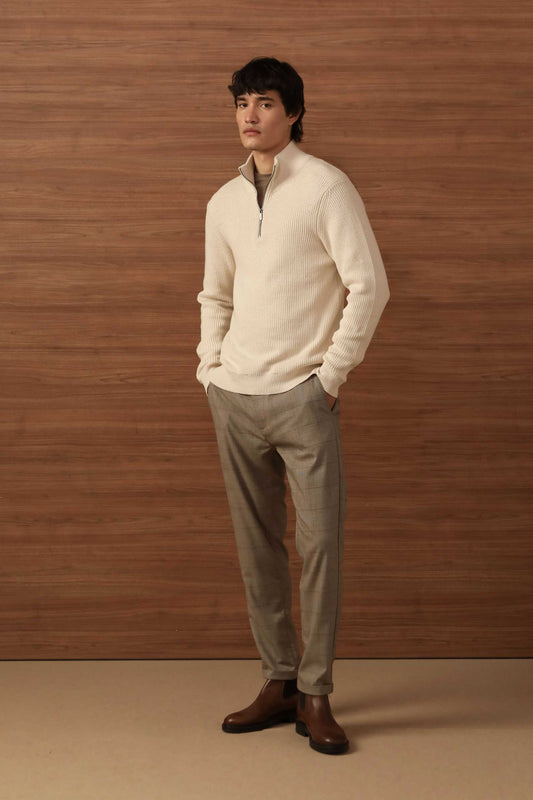 Pantaloni chino con fantasia a quadri|Colore:Sabbia
