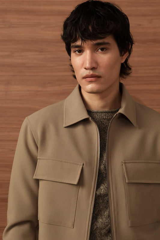 Giacca camicia in tessuto tecnico|Colore:Beige