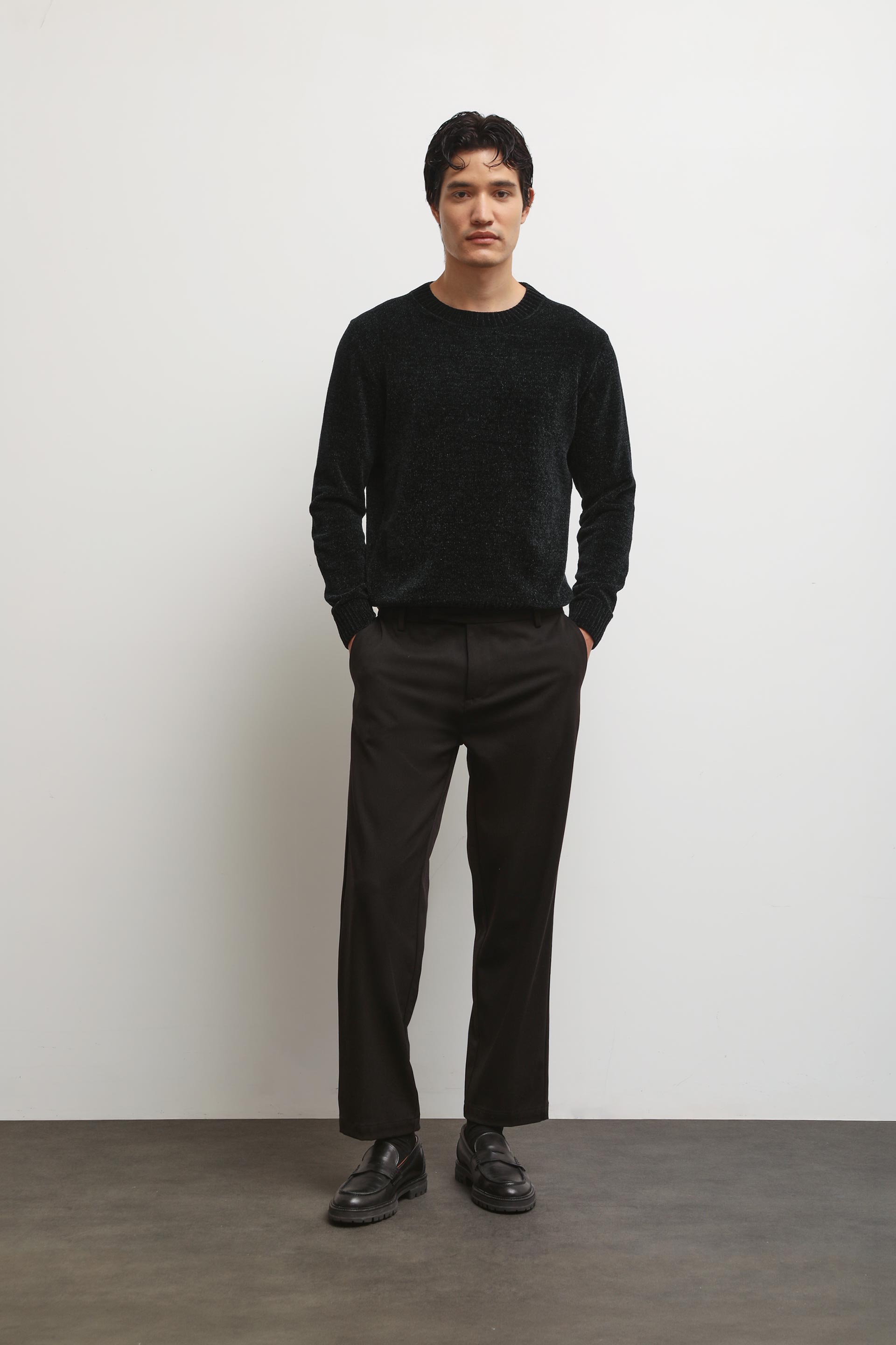 Pantaloni chino in tessuto tecnico|Colore:Nero