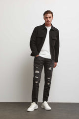 Jeans skinny fit con strappi nero|Colore:Jeans nero