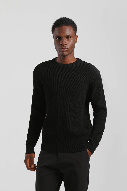 Maglia girocollo a coste|Colore:Nero