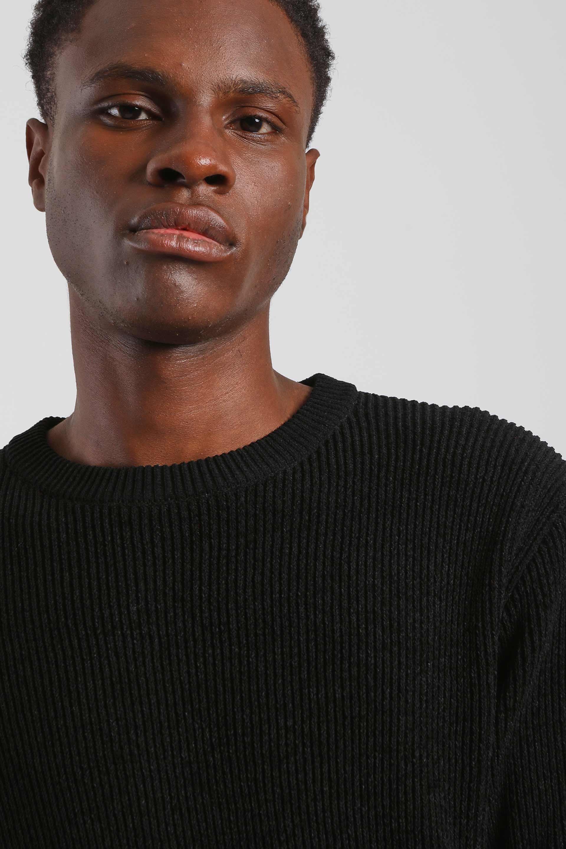 Maglia girocollo a coste|Colore:Nero
