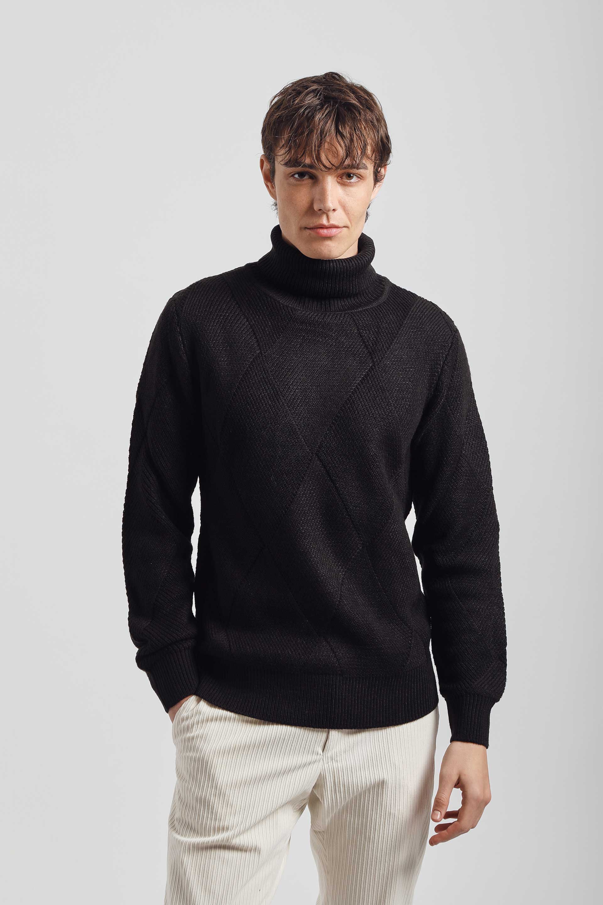 Maglia collo alto a rombi|Colore:Nero