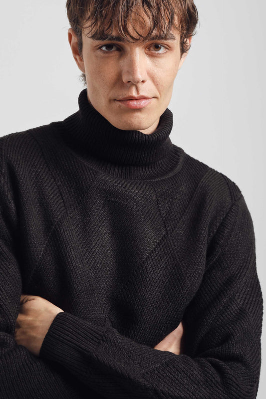 Maglia collo alto a rombi|Colore:Nero